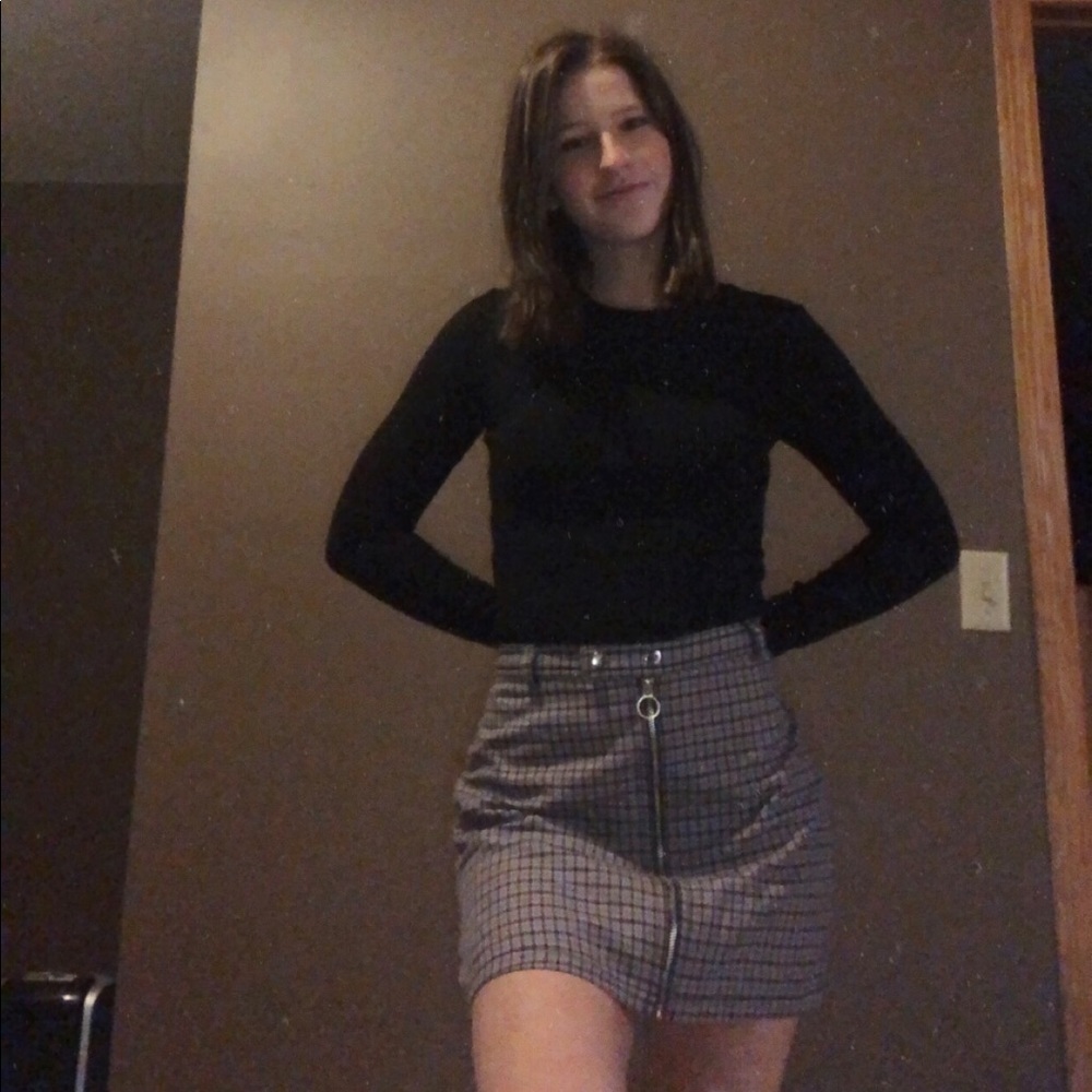Purple and black plaid skirt with circle zipper